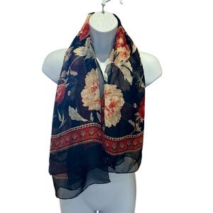 Dana Buchman Floral Black and Red Scarf-NWOT